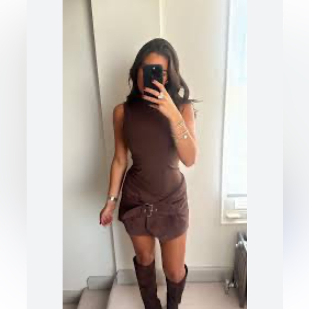 Zara viral tiktok faux suede low waist mini dress jumpsuit